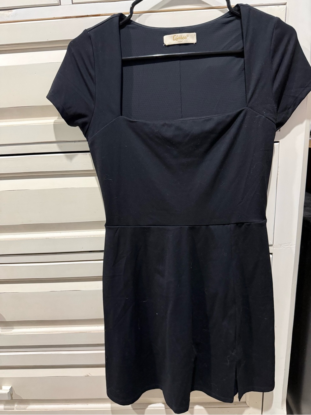 Black Square-Neck Short Sleeve Dress